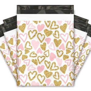 Set of 20 10x13 Gold & Pink Heart Poly Mailers Shipping Bags Seller Supplies